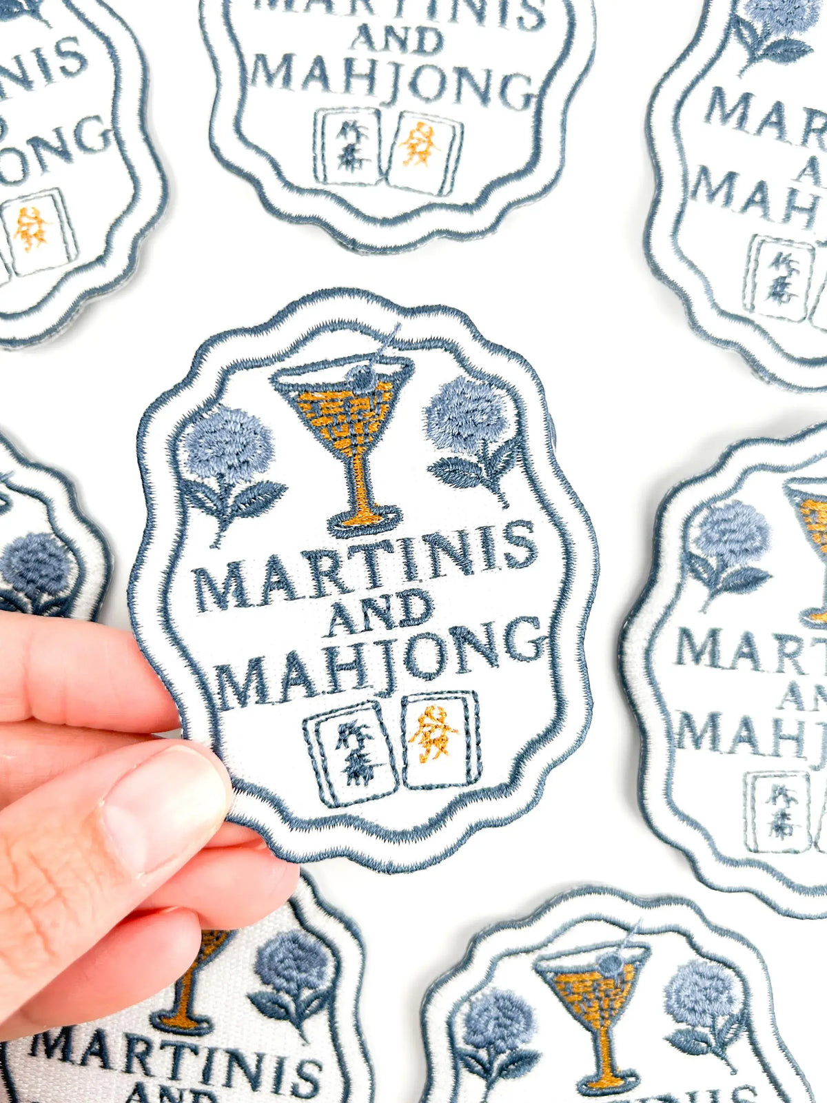 Martinis and Mahjong Embroidered Iron On Patch