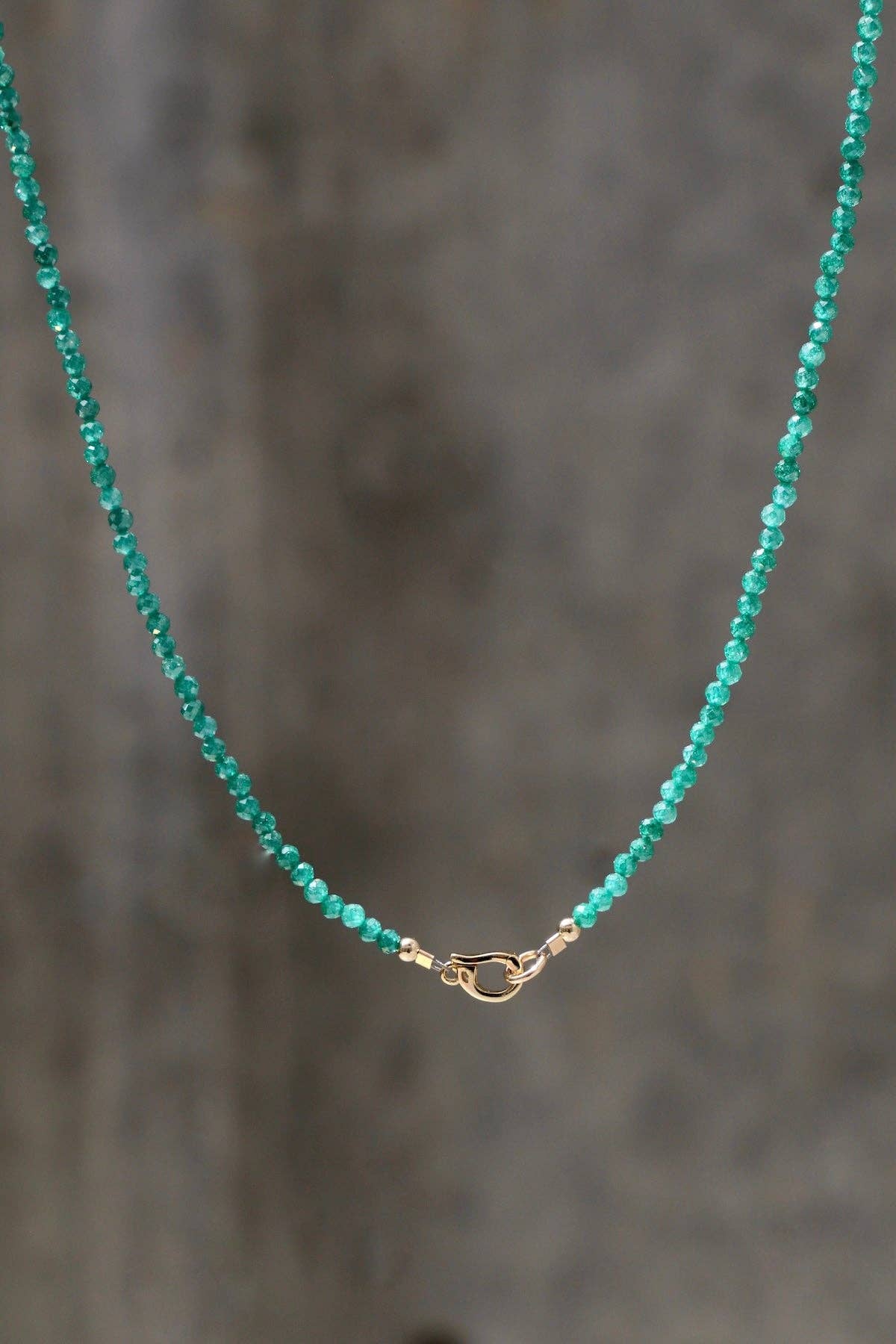 Green Jade Beaded Charm Necklace, Gold Clasp