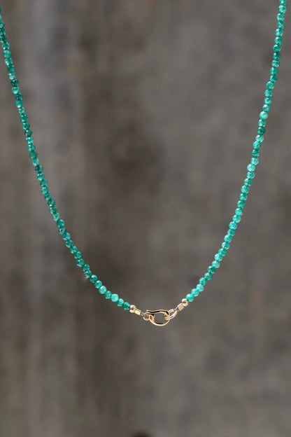 Green Jade Beaded Charm Necklace, Gold Clasp