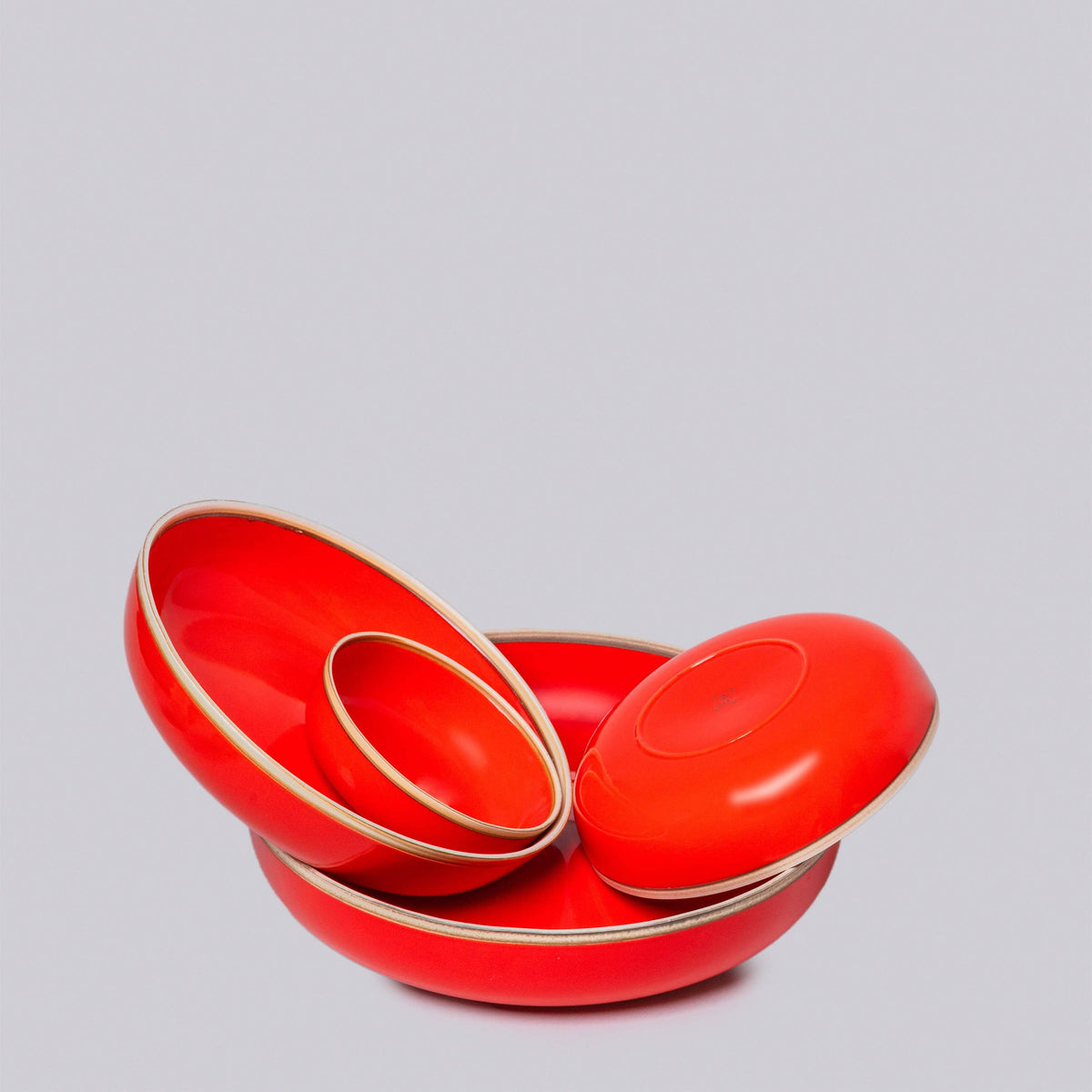Glazed Porcelain Nesting Bowls, Coral Red