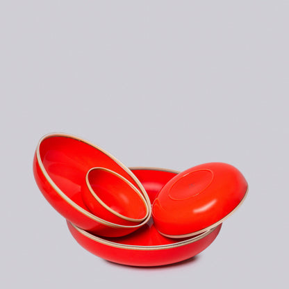 Glazed Porcelain Nesting Bowls, Coral Red