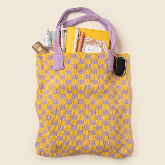 Yellow and Purple Checkered Tote Bag