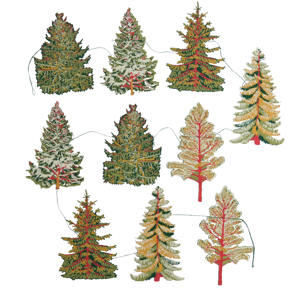 Forest Fir Tree Paper Christmas Garland, 3 Meters