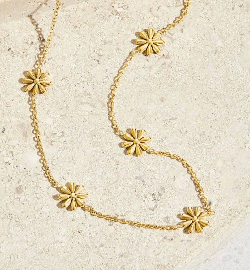 Fun Flower 18k Gold Stainless Steel Necklace