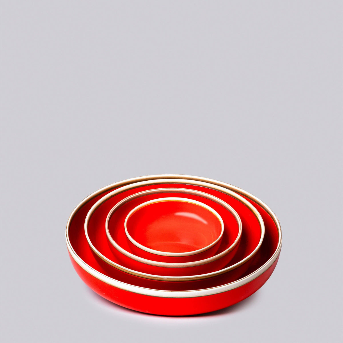Glazed Porcelain Nesting Bowls, Coral Red