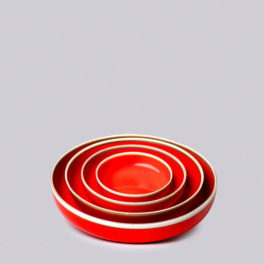 Glazed Porcelain Nesting Bowls, Coral Red