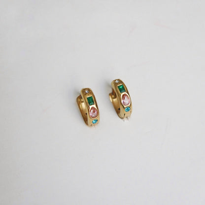 Jade Mini Gemstone Hoop Earrings Gold Plated