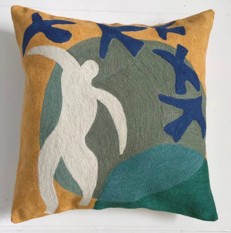 Pillow Chainstitch 18" Matisse Man and Birds