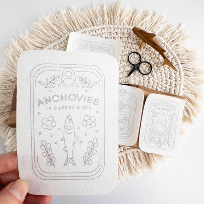 Tinned Fish Stick and Stitch Embroidery Patterns