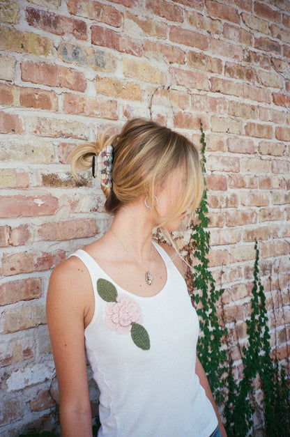Vintage Lamp Print Flower Claw Clip