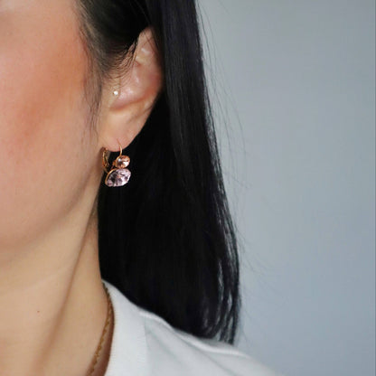Blush Aura Pink Stone Drop Earrings Gold Plated