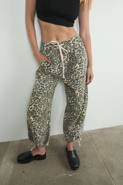 Leopard-Print Drawstring Jogger Pants