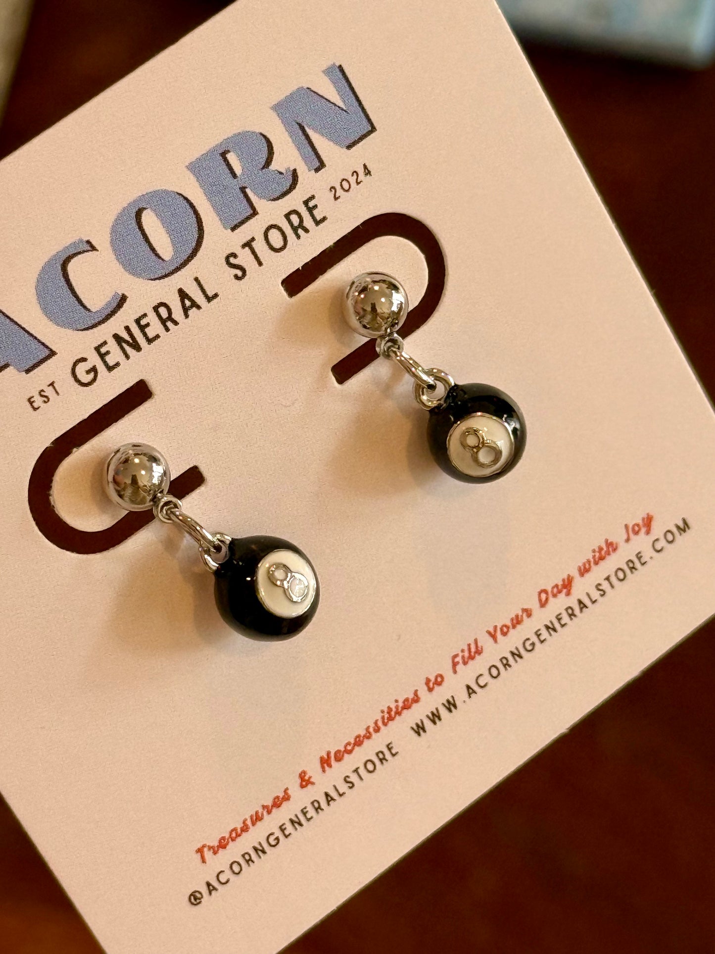 Number 8 Billiard Ball Charm Earrings