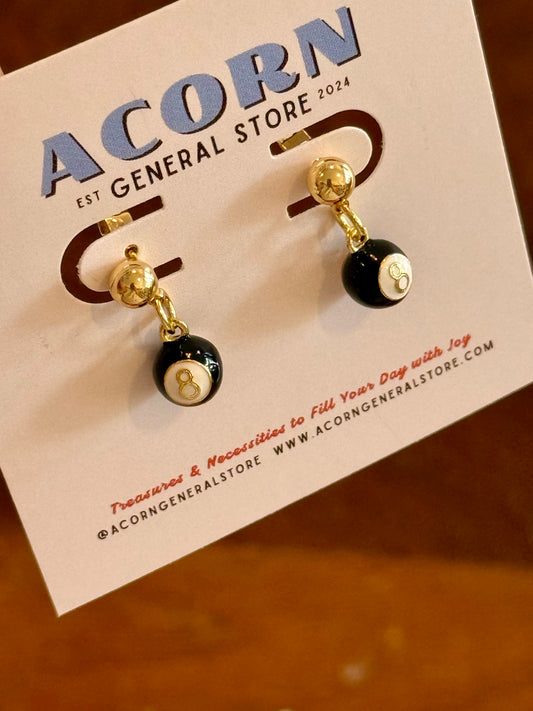 Number 8 Billiard Ball Charm Earrings