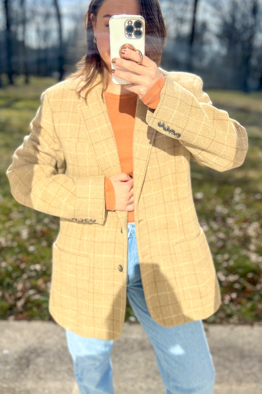 1990s RL Tan Plaid Blazer / L