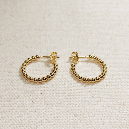 Dainty 18k Gold Filled Beaded Hoop Earrings