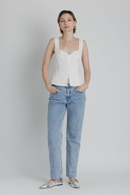 Lace Trim Linen Button Down Top