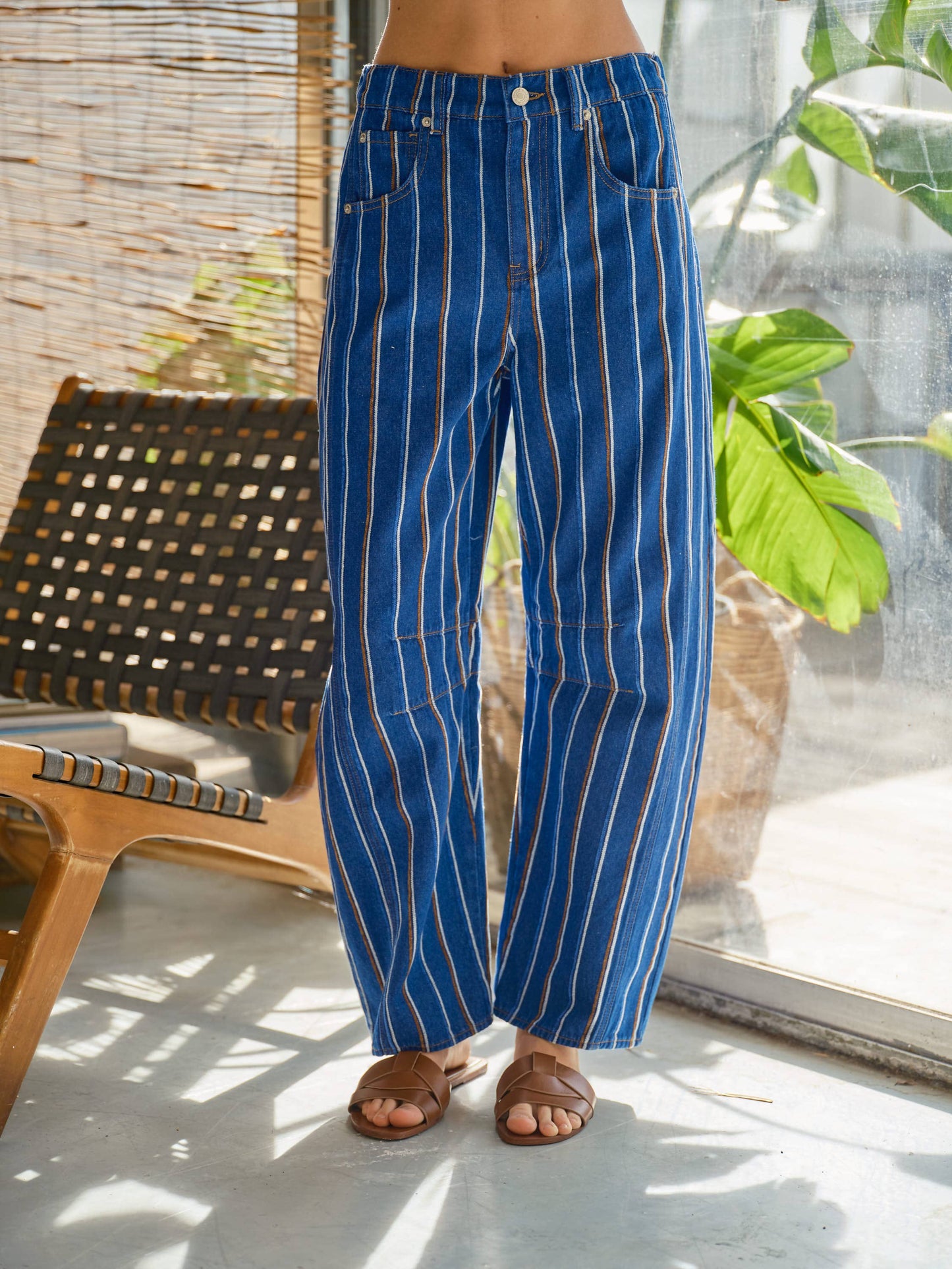 Blue Stripe Barrel Leg Jeans