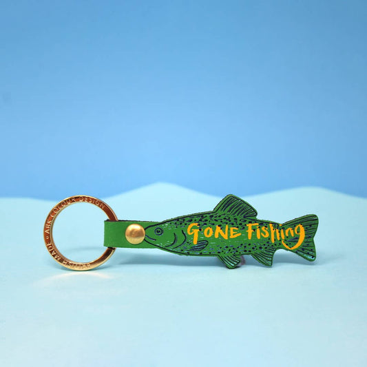 Gone Fishing Leather Keychain