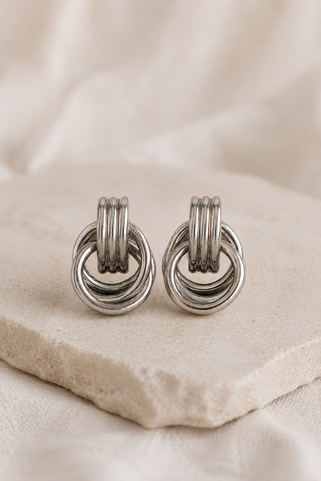 Silver Triple Knot Stud Earrings