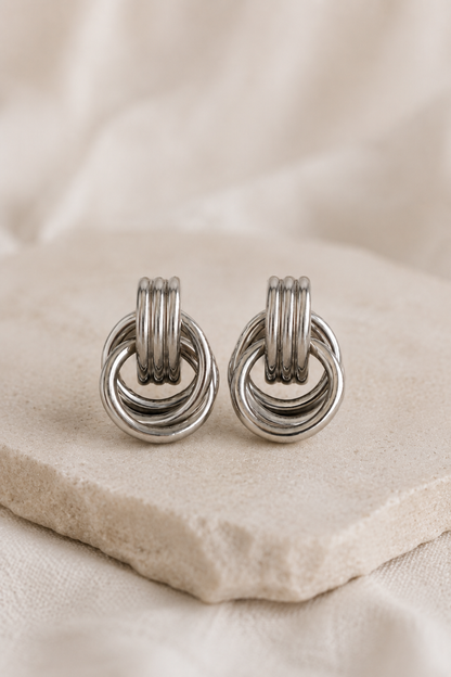 Silver Triple Knot Stud Earrings
