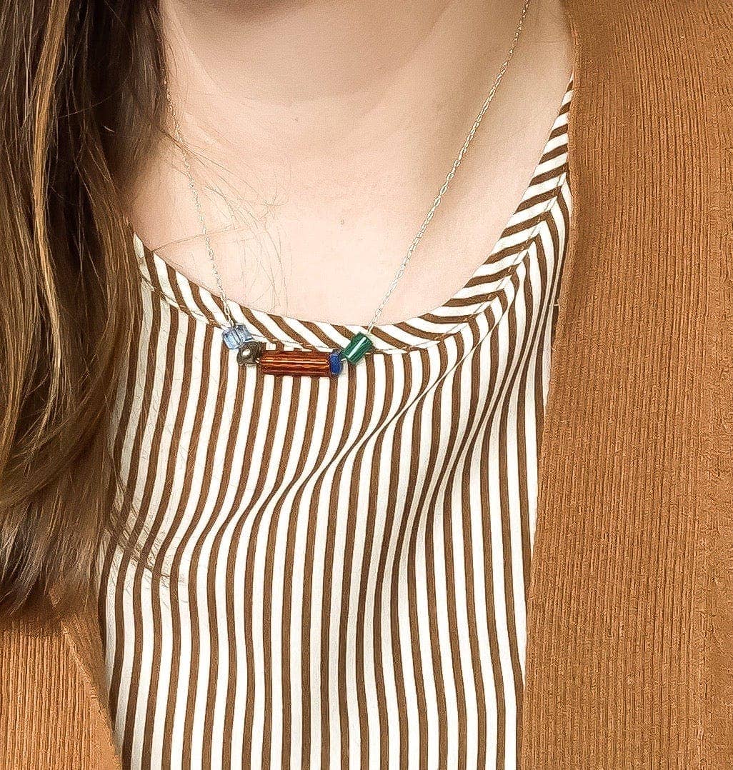 Balance Necklace - Malachite, Lapis, Pyrite, Vintage Glass