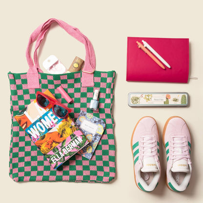 Pink and Green Checkered Everyday Tote Bag