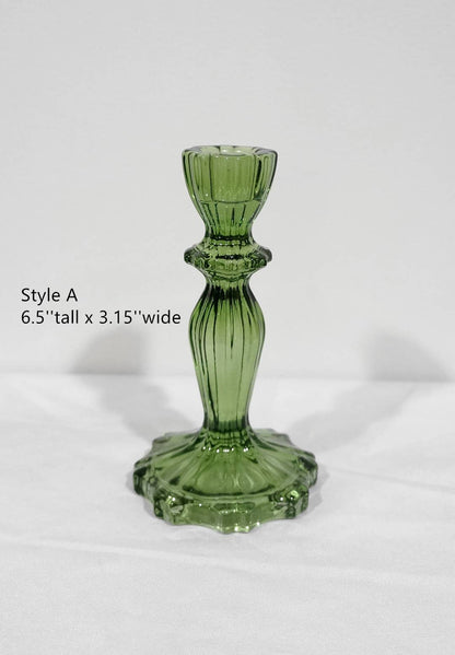 Green Glass Taper Candle Holder