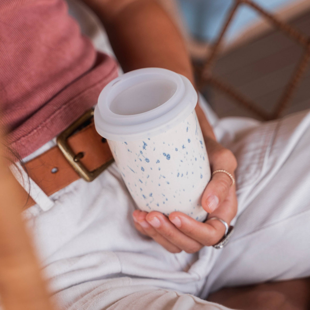 Orchid Speckled Ceramic Travel Mug with Lid, 16 oz