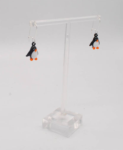 Penguin Earrings - Black with Orange