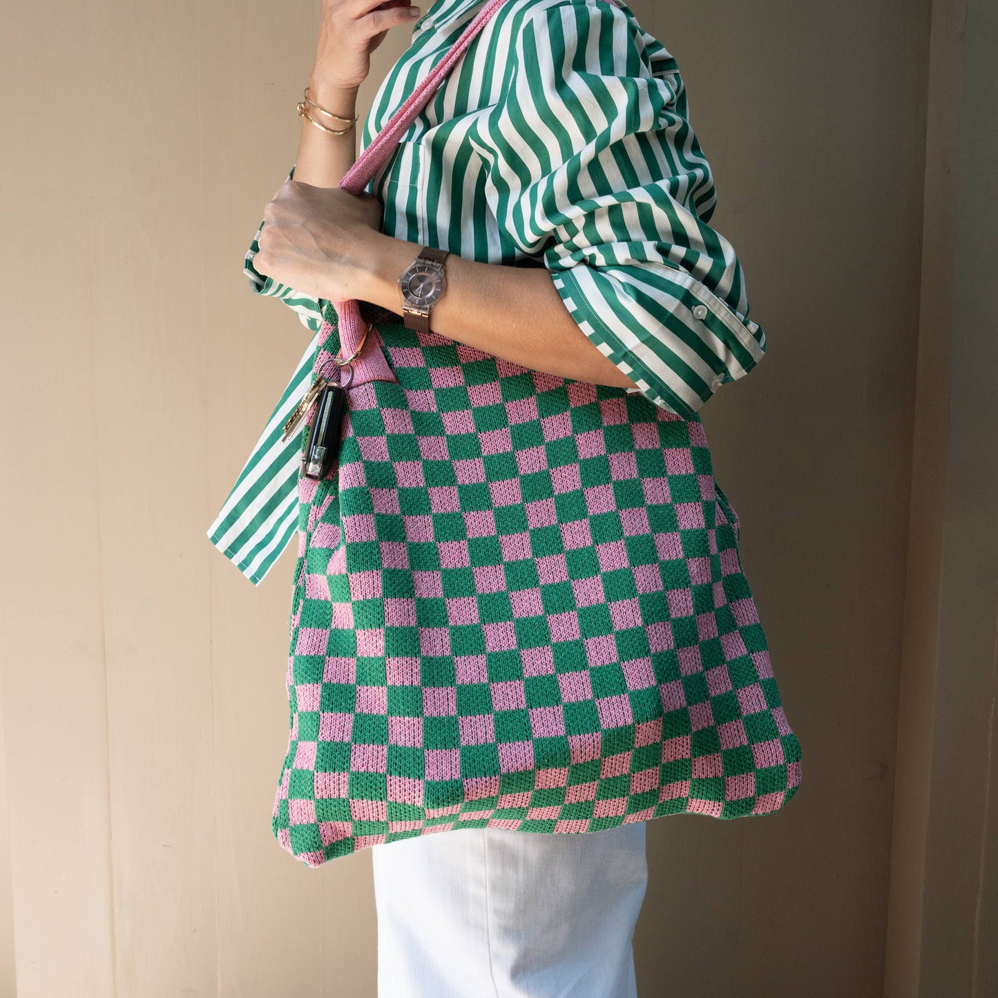 Pink and Green Checkered Everyday Tote Bag
