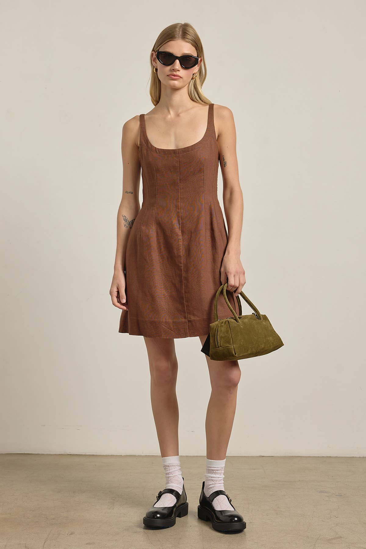 Linen Square Neck Mini Dress