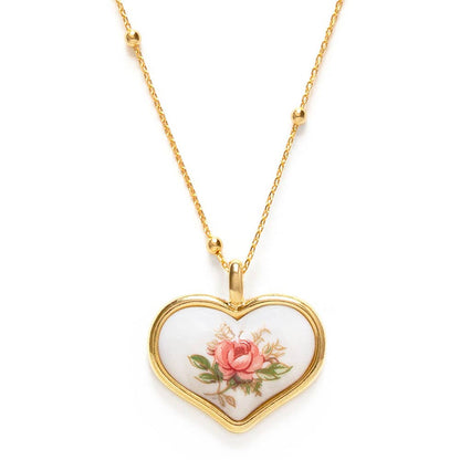 Vintage Japanese Porcelain Heart Necklace