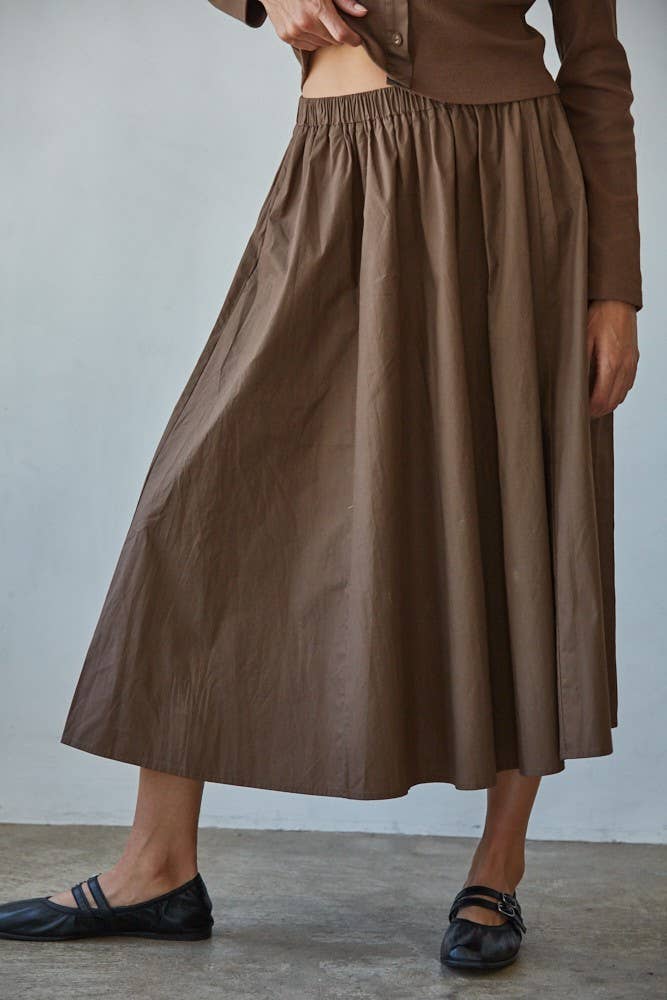 Cotton Flare Midi Skirt with Side Pockets