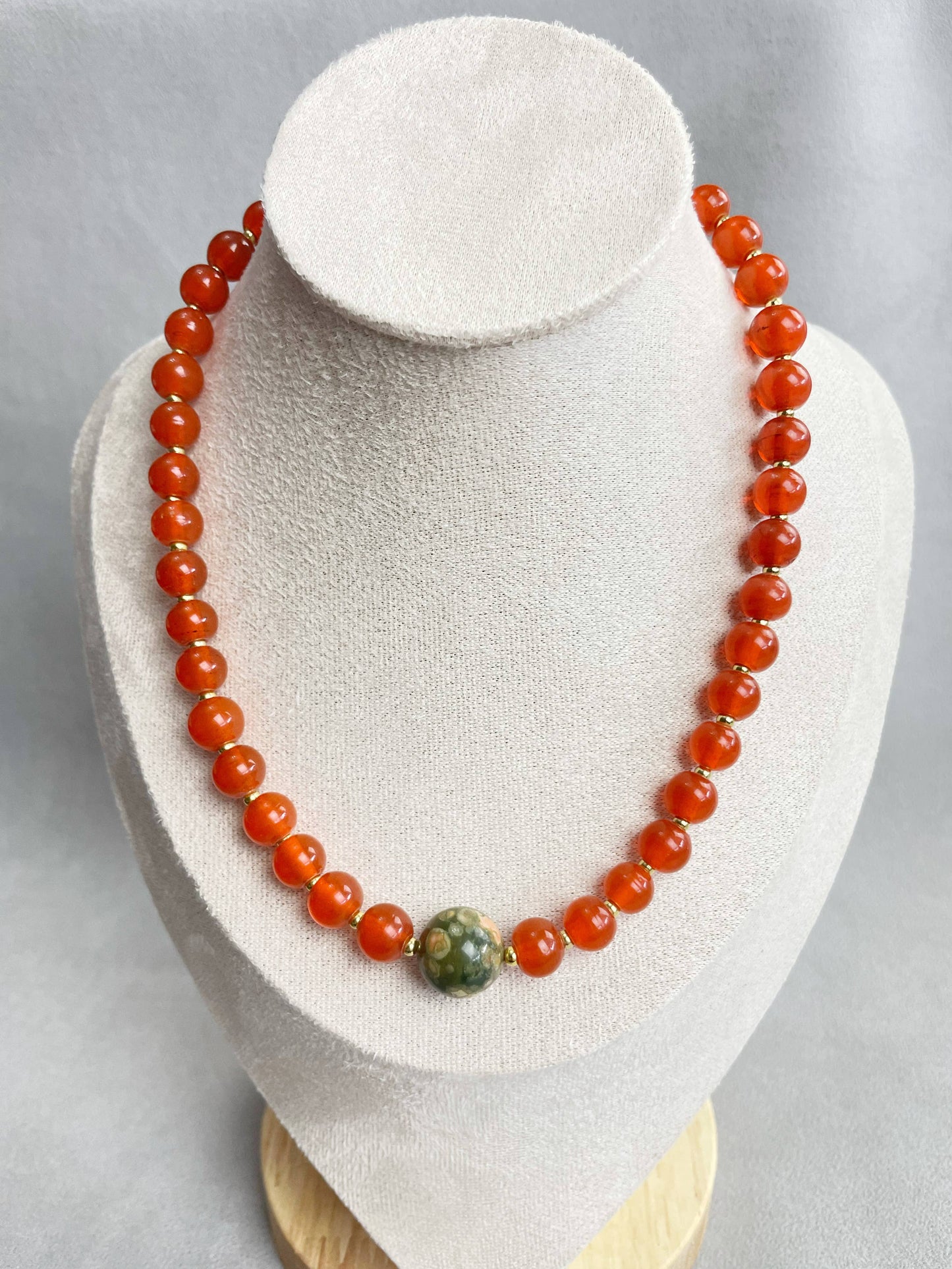 Vintage Rhyolite Orange Beaded Necklace