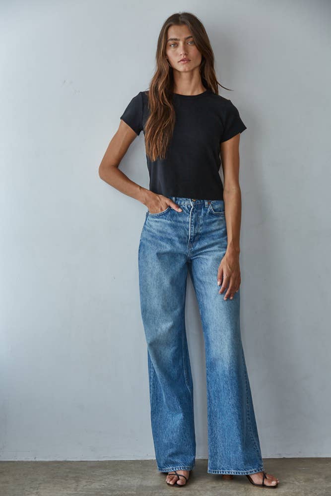 Cotton Round Neck Short Sleeve Crop Tee