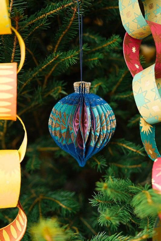 Blue Bauble Honeycomb Paper Ornament
