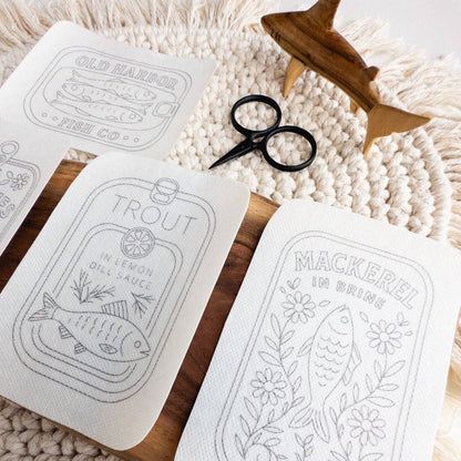 Tinned Fish Stick and Stitch Embroidery Patterns