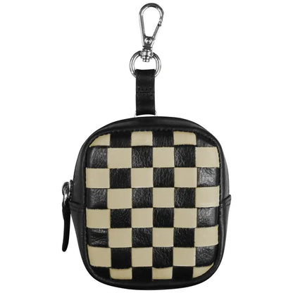 Checkerboard Leather Rectangle Pouch Charm Coin Purse