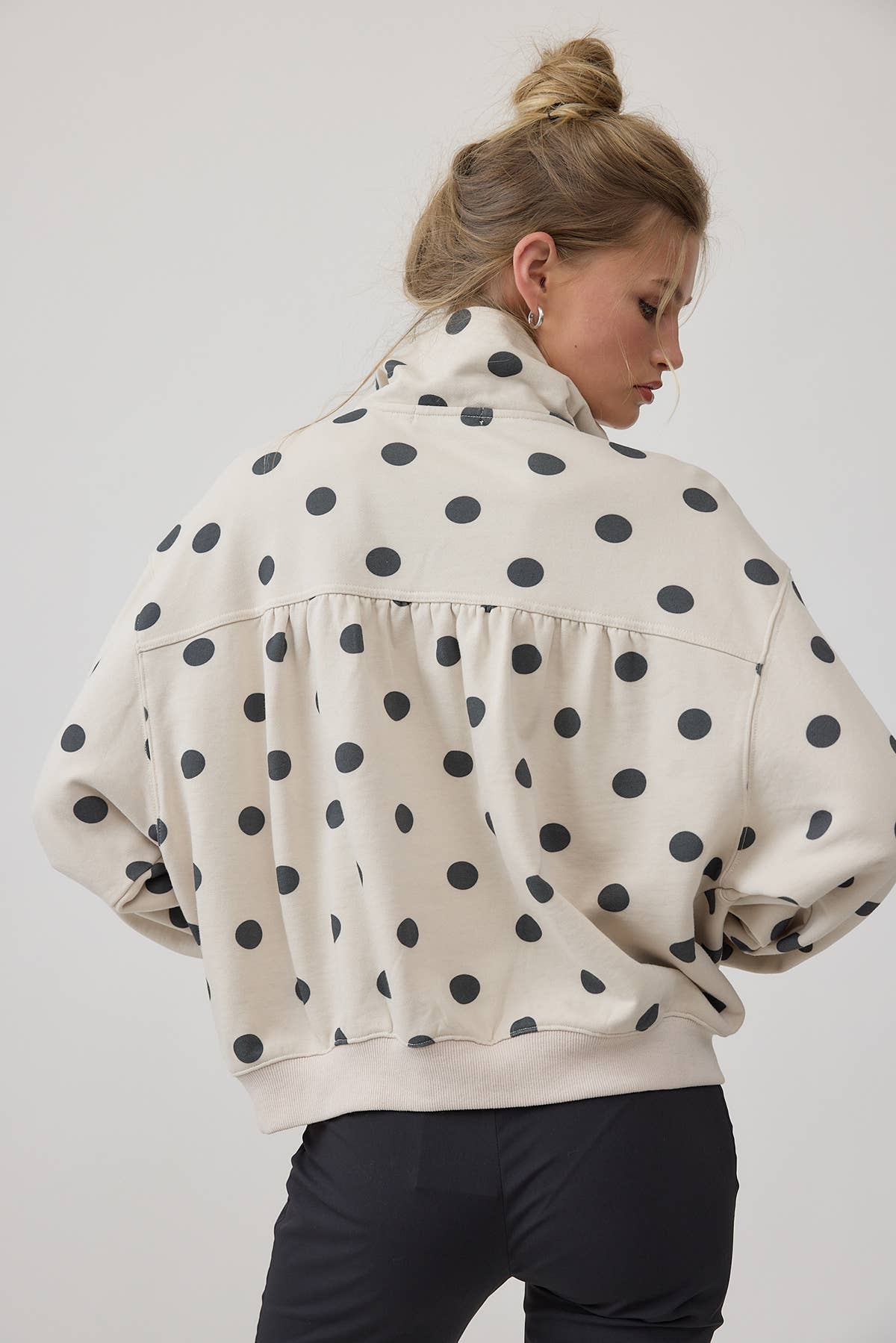 Polka Dot Half Zip Sweatshirt with Pockets