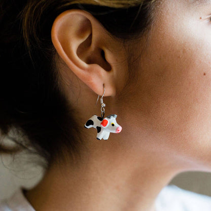 Hand Painted Ceramic Cow Earrings