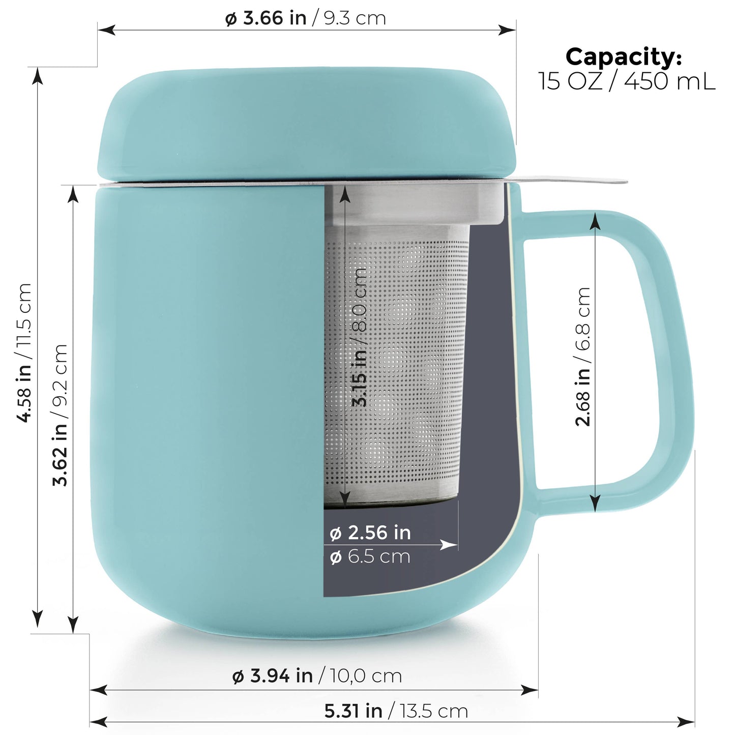 Porcelain Tea Mug with Infuser and Lid 15oz