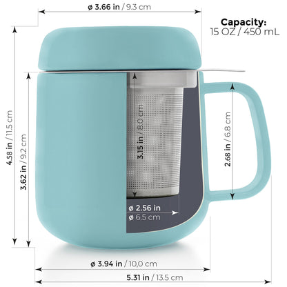 Porcelain Tea Mug with Infuser and Lid 15oz