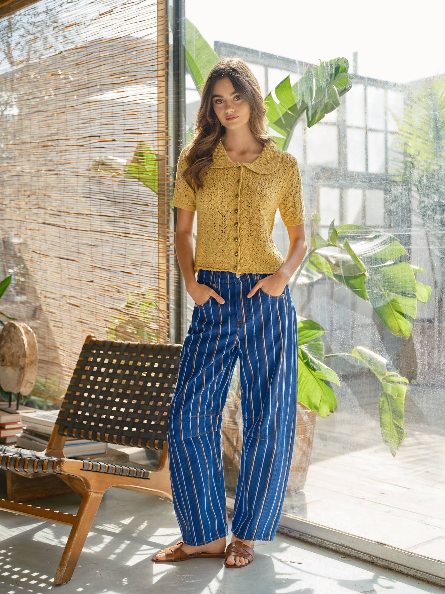 Blue Stripe Barrel Leg Jeans