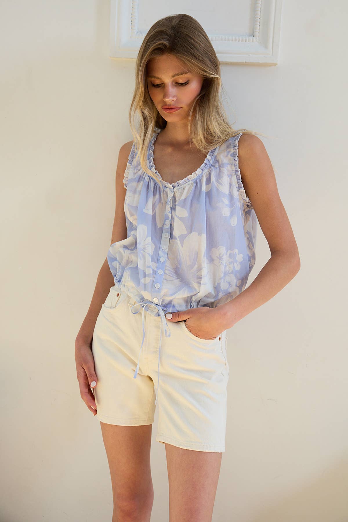 Floral Button-Front Cotton Blouse