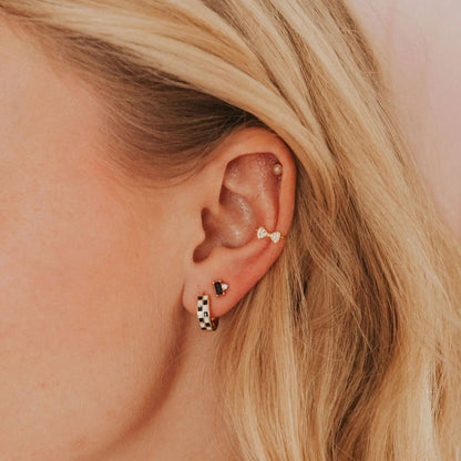 Black & White Checkered Hoops Earrings