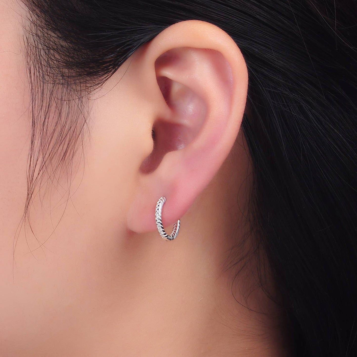Sterling Silver Textured Hoop Earrings