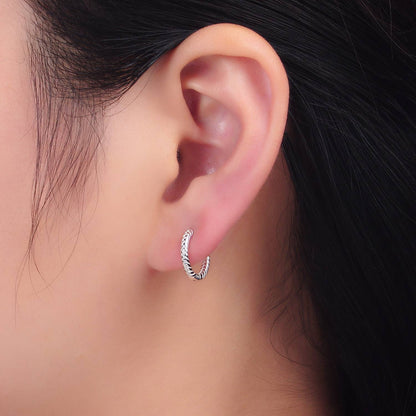 Sterling Silver Textured Hoop Earrings