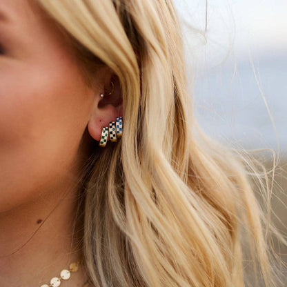 Black & White Checkered Hoops Earrings