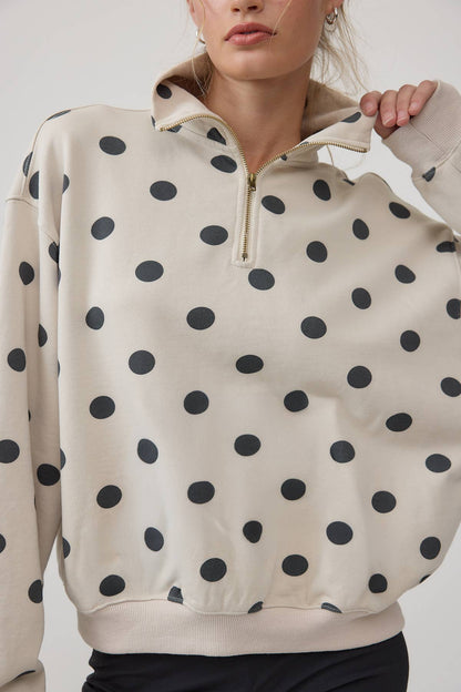 Polka Dot Half Zip Sweatshirt with Pockets